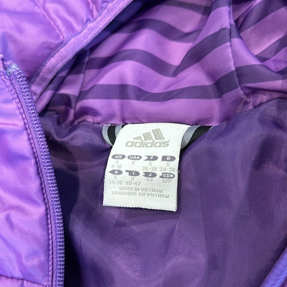 Vintage ADIDAS 2000s Y2K Duck Down Feather Puffer Purple Hooded Jacket - Picture 5 of 6